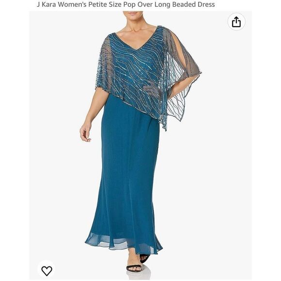 J Kara Women's Petite Size Pop Over Long Beaded Dress 10p - Picture 1 of 5